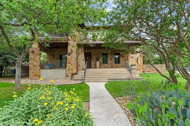 4513 Spanish Oak Trl, Austin, TX 78731 - view of front of house with a porch and stone siding