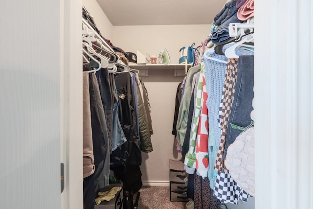 walk in closet with carpet