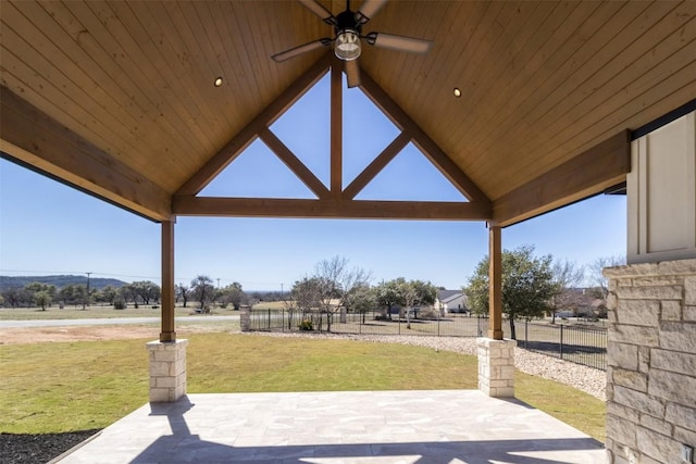 view of patio featuring a gazebo and a ceiling fan