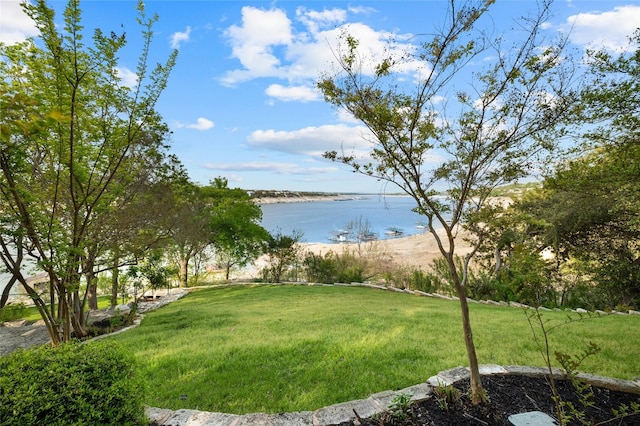 view of yard with a water view