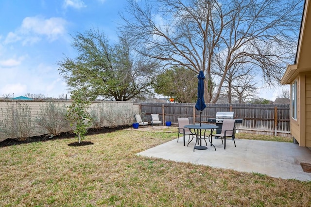 view of yard featuring a patio and a fenced backyard