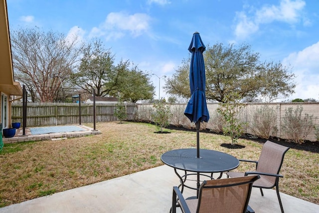 view of yard with a fenced backyard and a patio area