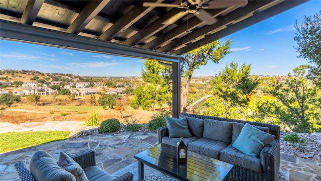 view of patio / terrace featuring outdoor lounge area and ceiling fan