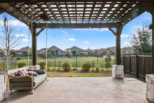 view of patio with a pergola and a fenced backyard