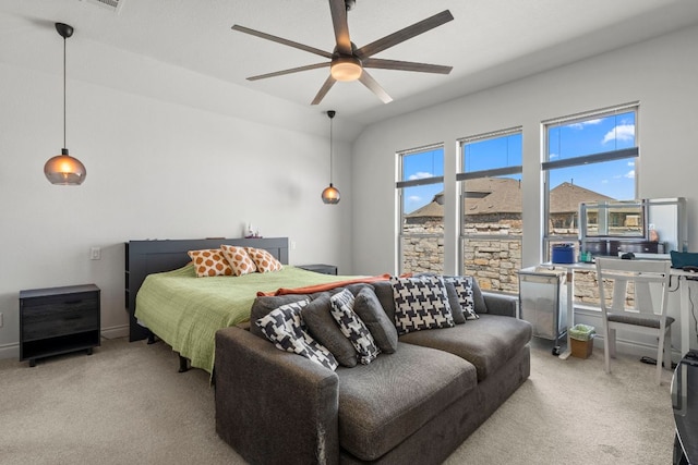 bedroom featuring carpet floors and ceiling fan