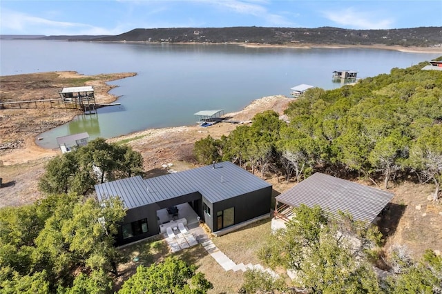 aerial view featuring a water view