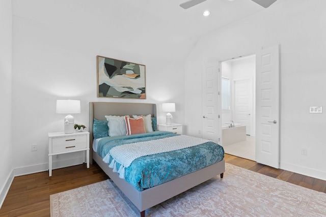 bedroom with recessed lighting, baseboards, and wood finished floors