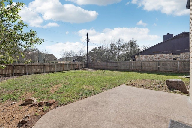 view of yard featuring a patio area and a fenced backyard