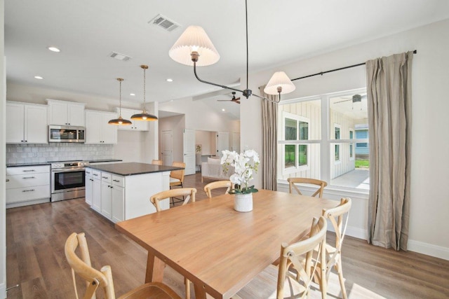 103 Manana Ct, Bastrop, TX 78602 - dining space featuring wood finished floors, recessed lighting, and ceiling fan