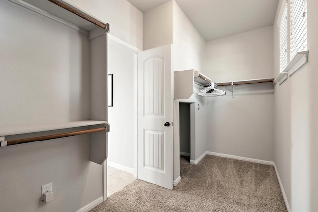 spacious closet featuring light carpet