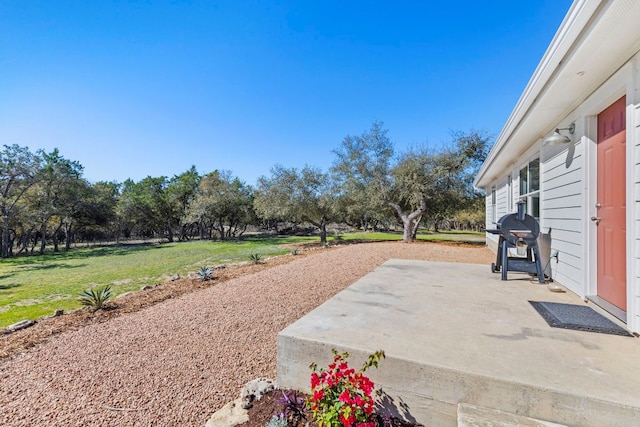 view of patio featuring a grill