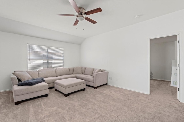 18516 Silent Water Way, Pflugerville, TX 78660 - living room with carpet, a ceiling fan, baseboards, and lofted ceiling
