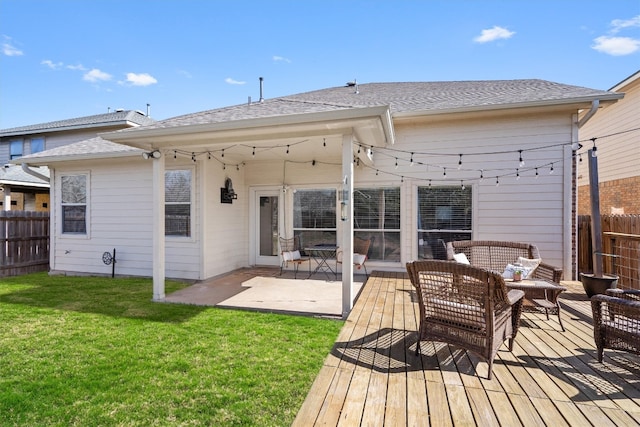 18516 Silent Water Way, Pflugerville, TX 78660 - back of house with a shingled roof, outdoor lounge area, and a wooden deck