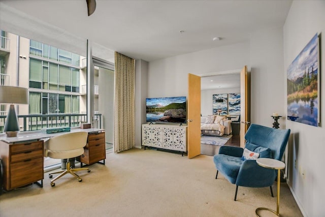 carpeted home office featuring a wealth of natural light