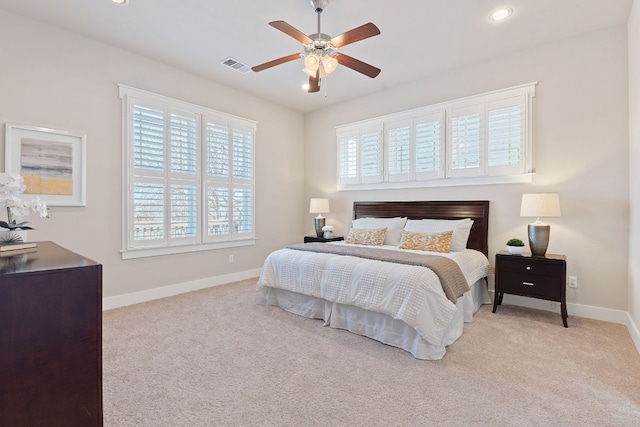3129 Mill Stream Dr, Cedar Park, TX 78613 - bedroom featuring light carpet, recessed lighting, and a ceiling fan