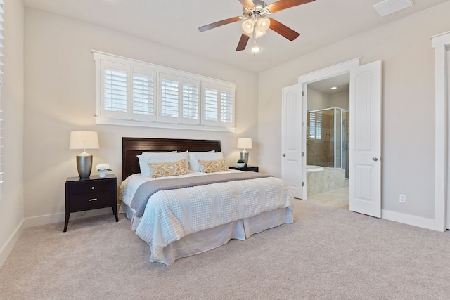 3129 Mill Stream Dr, Cedar Park, TX 78613 - carpeted bedroom featuring connected bathroom, a ceiling fan, and recessed lighting