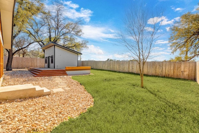 view of yard featuring a deck and a fenced backyard