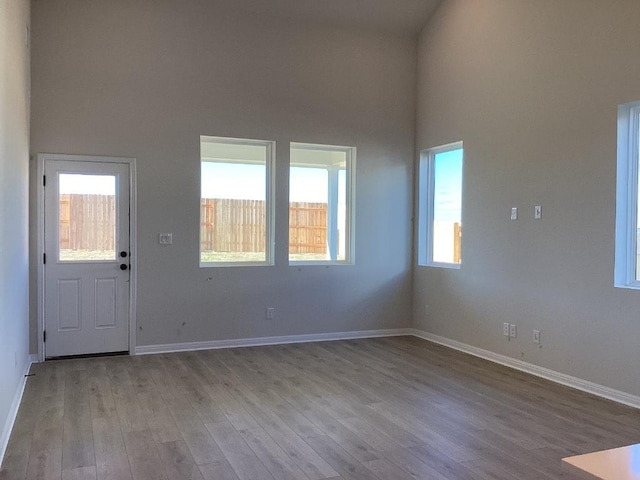 entryway featuring baseboards and wood finished floors