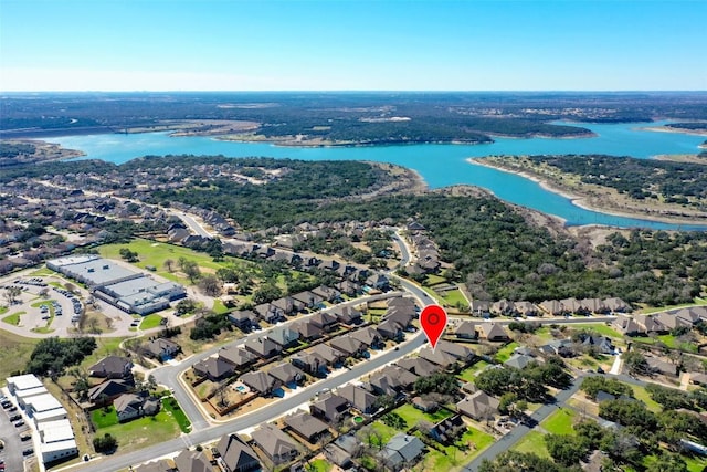 aerial view with a residential view and a water view