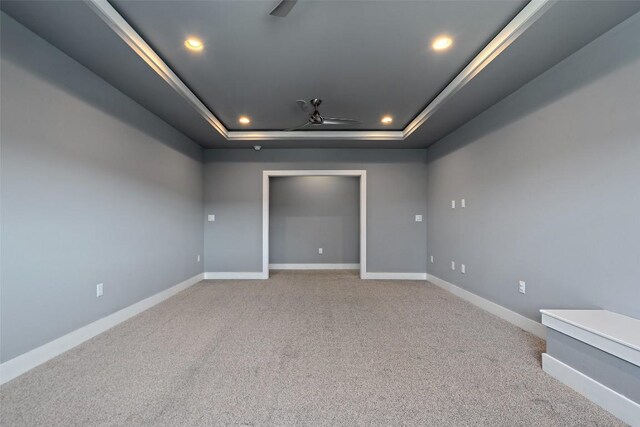 10804 Rush Rd Unit 2, Austin, TX 78732 - carpeted empty room featuring a raised ceiling, recessed lighting, and ceiling fan