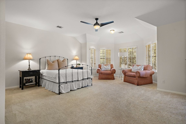 bedroom with carpet, visible vents, and baseboards