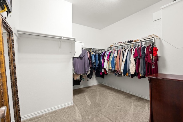 walk in closet with carpet