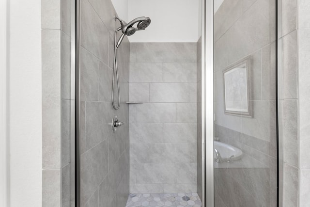 bathroom featuring a shower stall