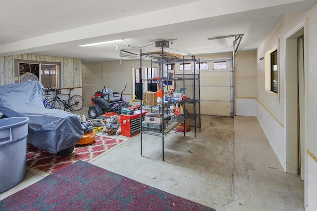 garage with a garage door opener