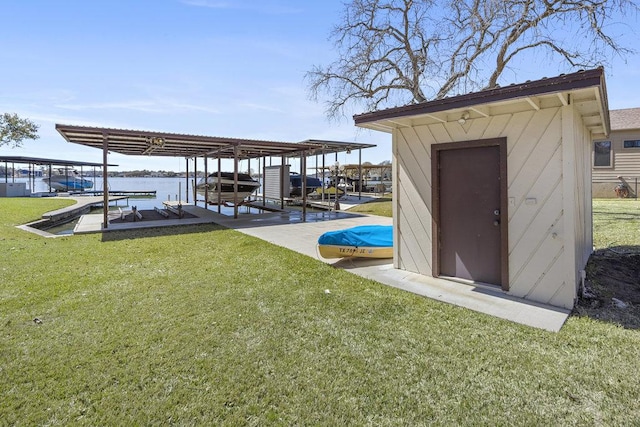 view of shed featuring boat lift