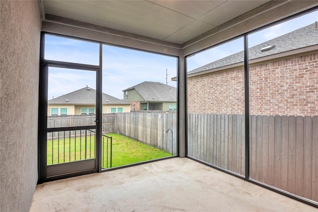 view of unfurnished sunroom