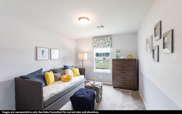 bedroom with baseboards, visible vents, and carpet floors