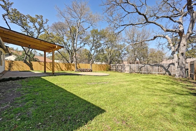 view of yard featuring a patio and a fenced backyard