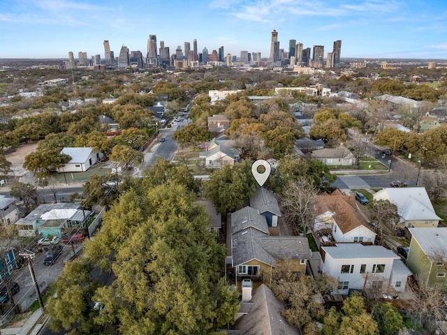 drone / aerial view featuring a city view