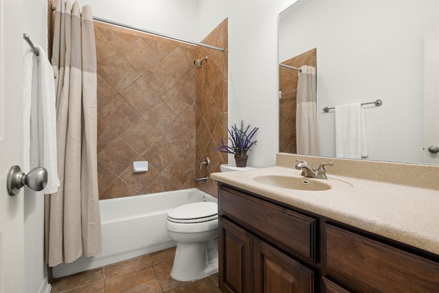 full bathroom featuring vanity, toilet, shower / tub combo, and tile patterned flooring