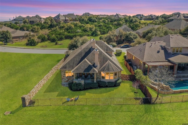 bird's eye view with a residential view