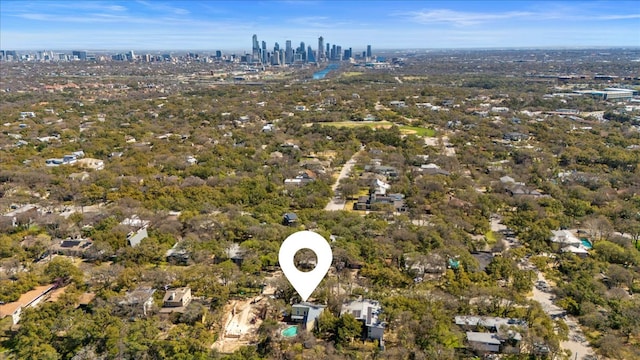 drone / aerial view with a city view