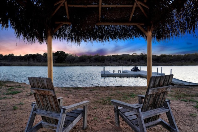 view of dock with a water view