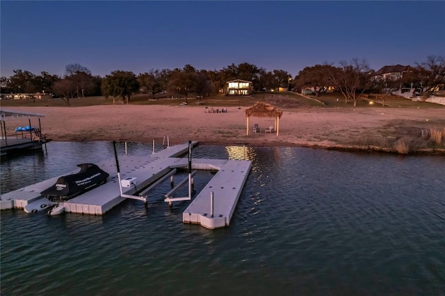 view of dock with a water view