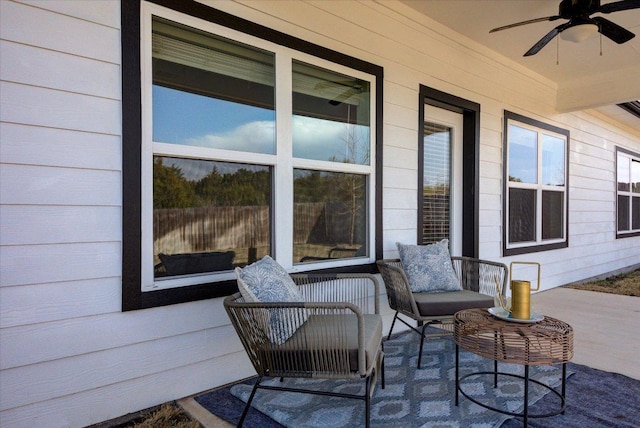 view of patio / terrace featuring a porch and ceiling fan