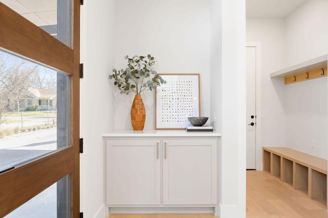 mudroom with light wood-style flooring