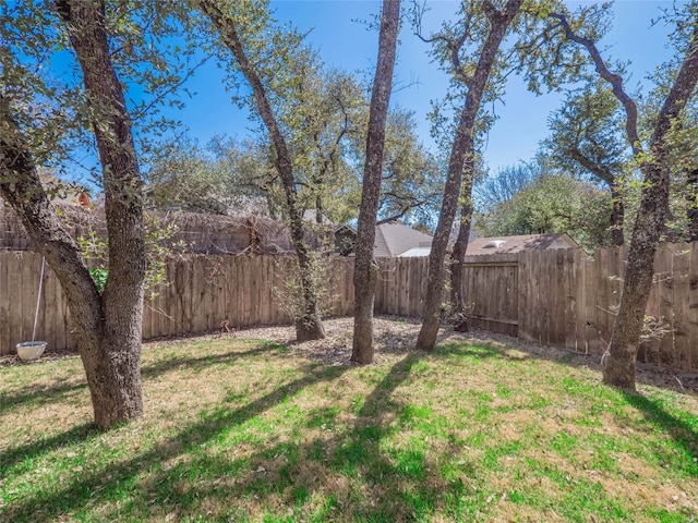 view of yard with a fenced backyard