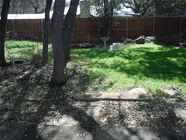 view of yard with a fenced backyard