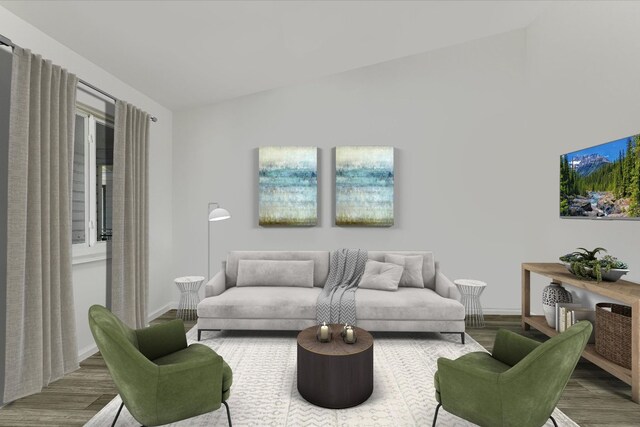 710 W 34th St Unit 205, Austin, TX 78705 - living area with wood finished floors and vaulted ceiling