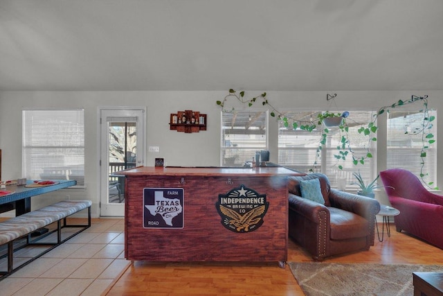 living area featuring light wood-style flooring