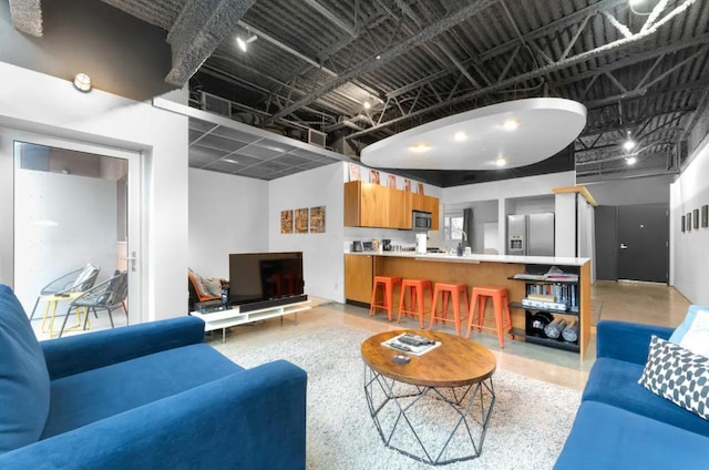 living room with concrete floors