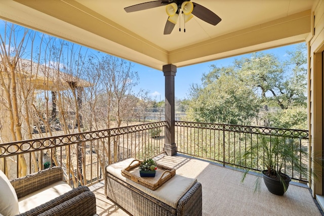 balcony with ceiling fan