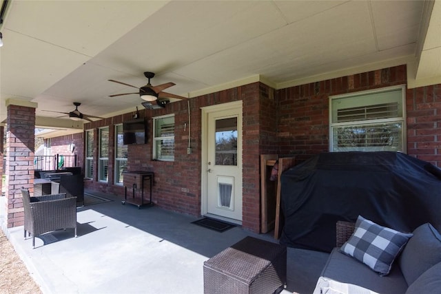 view of patio / terrace featuring a porch and ceiling fan