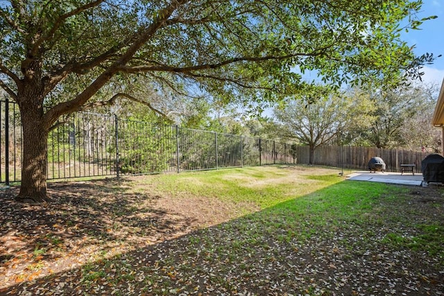 view of yard with a patio and a fenced backyard