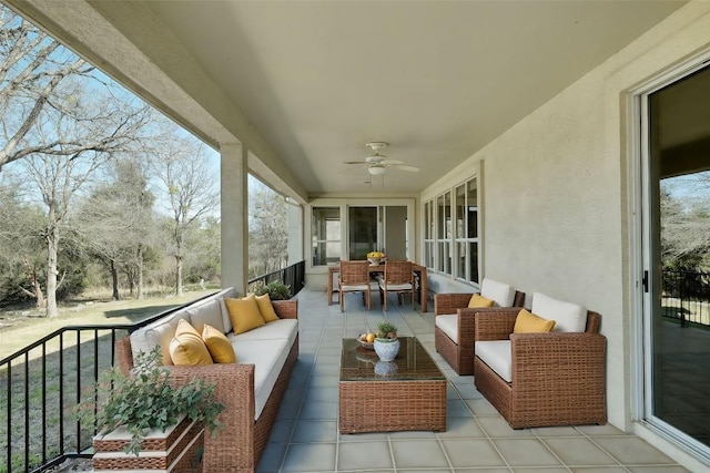 113 Yaupon Ln, Georgetown, TX 78633 - sunroom with outdoor lounge area, ceiling fan, and healthy amount of natural light
