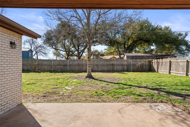 view of yard with a patio and a fenced backyard